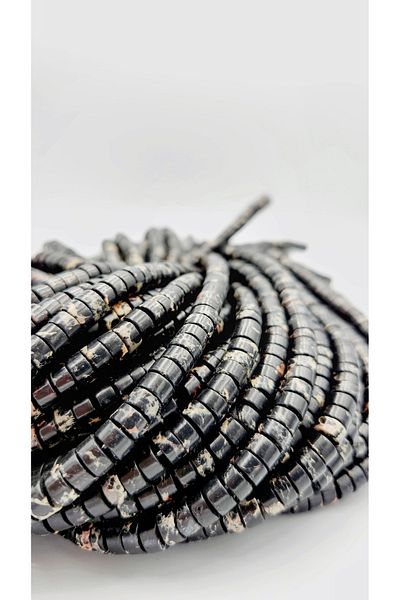 Yüksel Boncuk Δίσκος 6x3 mm (Μαύρος) Σειρά από φυσική πέτρα Variscite