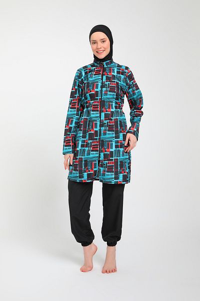 Chelly PATTERNED FULL COVER ZIPPERED TESETURY SWIMSUIT