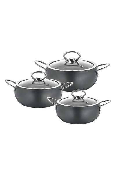OMS 3554 - 6 Piece, Bio Granite, Healthy, Mini Globe Food, Soup Pot Set Anthracite Color
