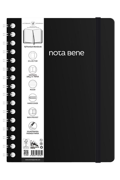 Victoria's Journals Caiet Nota Bene cu copertă rigidă premium în spirală, 21x29,7 cm, cu linie