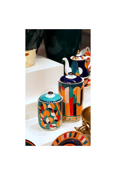 Lucky Art Leslie Bone - 16 cm Geometric Patterned Porcelain Jar