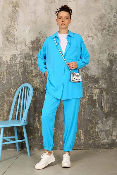 Melike Tatar BLUE Dubai Crepe Shirt Suit 32-6133