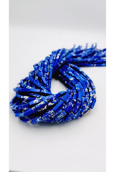 Yüksel Boncuk Σειρά από φυσική πέτρα 4x13 mm Cornered Variscite (Navy Blue).