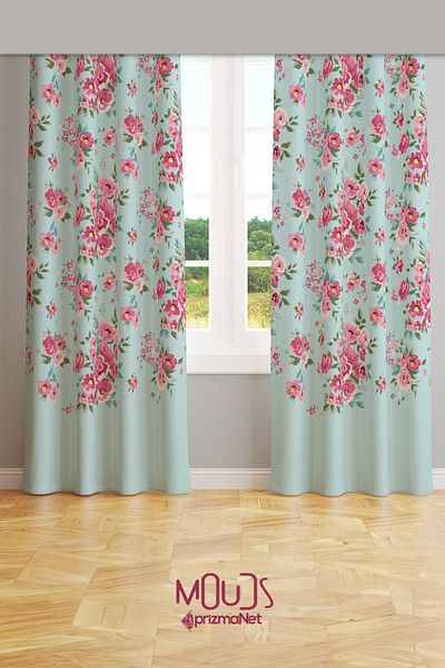 Moud's Madame Spring Patterned Suede Living Room Hall Background Curtain Printed Extrafor Drawstring 2 Sash PRD-1027