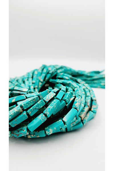 Yüksel Boncuk 4x13 mm Cornered Varicite Dark Water Green Stone Natural Stone String