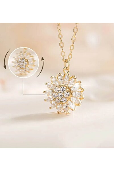 Genel Markalar Gold Zirkon Taşlı Hareketli Dönen Güneş Kolye