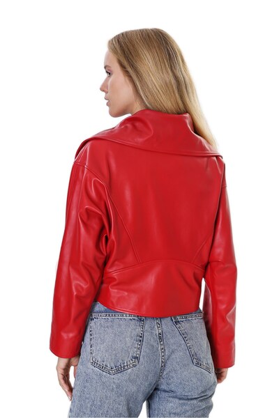 Franko Armondi Kadın Gerçek Deri Spor Oversize Mont Kırmızı Bk-1568 - 19948 Fa4