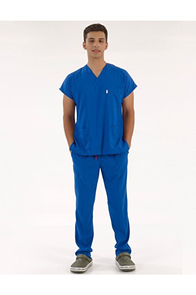 scrubs forma Saks Mavisi Likralı Cerrahi Takım Veteriner Forması Diş Hekimi Ü...