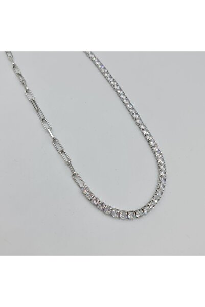 SE Jewellery Gümüş Renk Yarım Zincir Yarım Su Yolu Tasarımlı Xuping Kadın Kolye