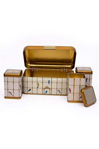 EVLE Erb08t7 Hinged Bread Box Set of 4, Bird Cage