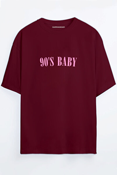 Harmandar Тениска с овърсайз принт на бебе от 90-те години в бордо червено-синьо