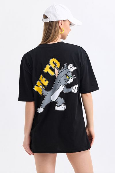 MD trend Tricou supradimensionat din bumbac cu imprimeu Tom Jerry în față și în spate