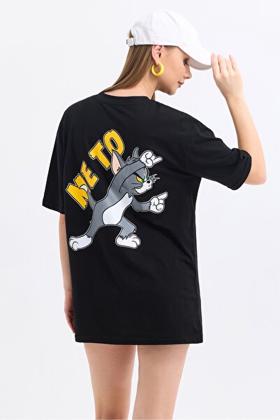 MD trend Women's Front And Back Tom Jerry Printed Cotton Oversize T-Shirt