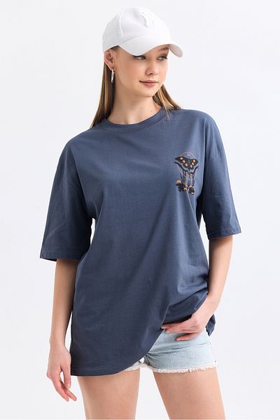 MD trend Women's Front and Back Butterfly Printed Cotton Oversize T-Shirt