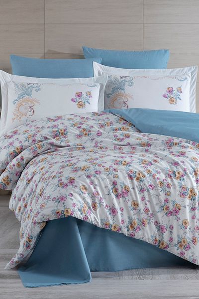 Hobby Double Ranforce Duvet Cover Set Gloria Blue