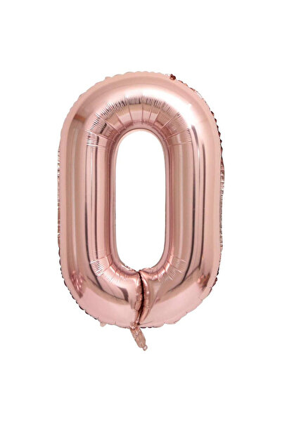 RÖNESANS PARTİ 0 بالون فويل بأرقام ذهبية وردية 80 سم