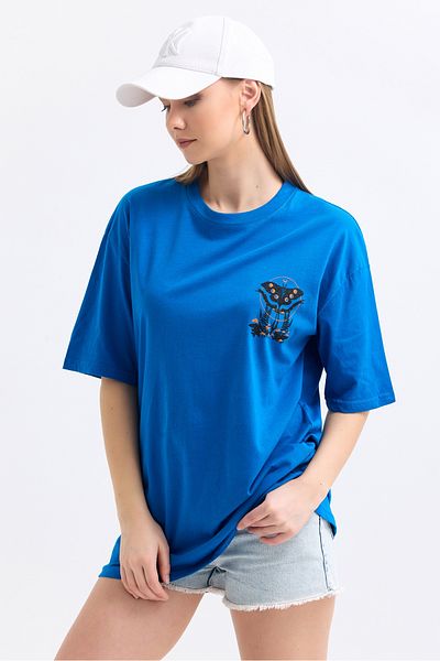 MD trend Tricou supradimensionat din bumbac cu imprimeu fluture față și spate pentru femei
