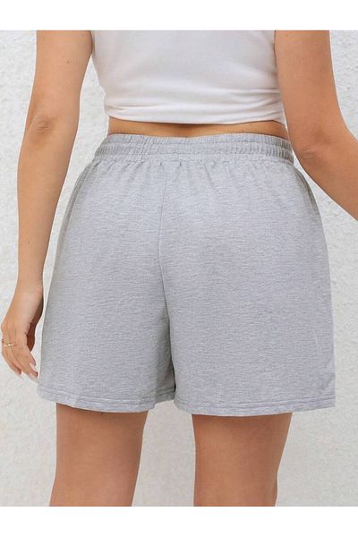 MODARİCH Smiling Face Shorts - Gray Printed High Waist Knitted Pocket Women