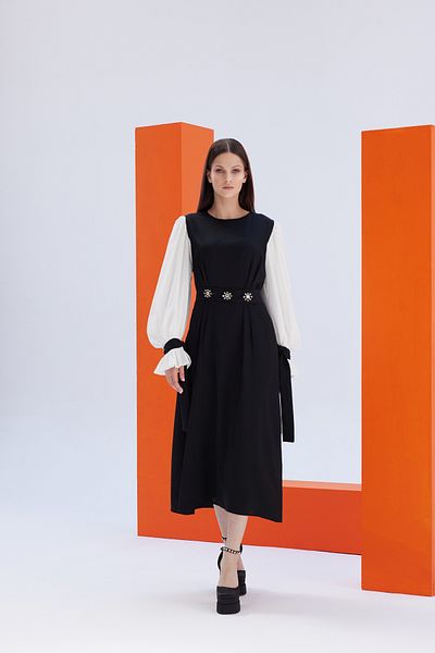 JAQAR Black and White Dress with Stone Detail