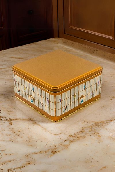 EVLE Er028-1n Bird Cage Gold Patterned Square Metal Storage Container 20x20 Cm