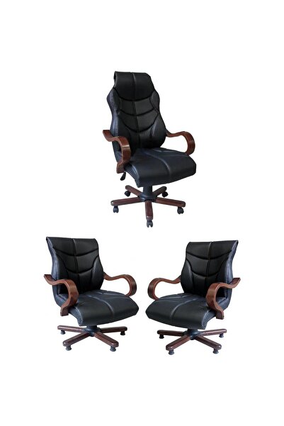 Herkese Mobilya Aron Ahşap Deri Makam Koltuk Takımı