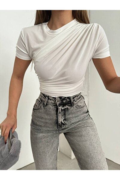 MY DEPO Women's Shoulder and Waist Drawstring Draped Blouse