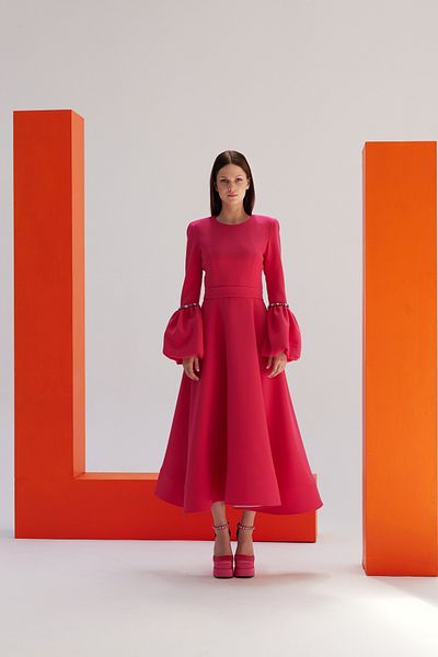 JAQAR Fuchsia Midi Crepe Evening Dress