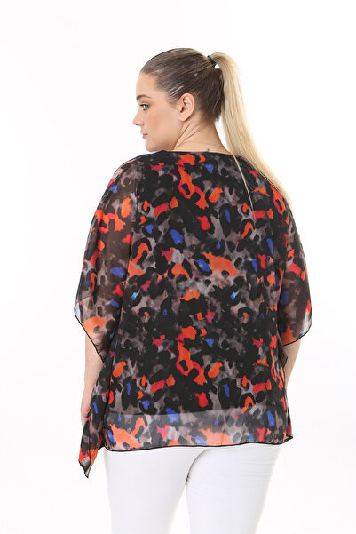 XL Modam WOMEN'S LARGE SIZE BLACK RED CHIFFON TUNIC