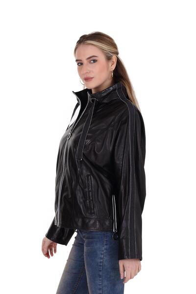 Franko Armondi Kadın Gerçek Deri Klasik Ceket Oversize Lacivert Bk-1429 A-195...