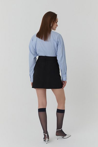 Quzu Black Mini Skirt with Slits