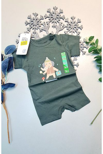 Hello Baby Snap-on Summer Jumpsuit for Babies - Short Sleeve, Short Shorts, Elephant Pattern