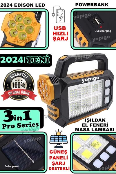 yopigo Tr-7878 Güneş Enerjili Solar Şarjlı 25w Aydınlatma Cihazı 4 Mod Kamp El Feneri Masa Lambası Işıldakk