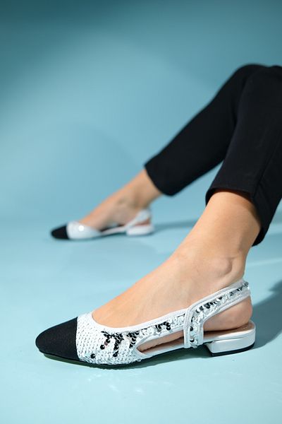 LuviShoes LUJO White Sequined Women's Open Back Flat Ballerina Shoes
