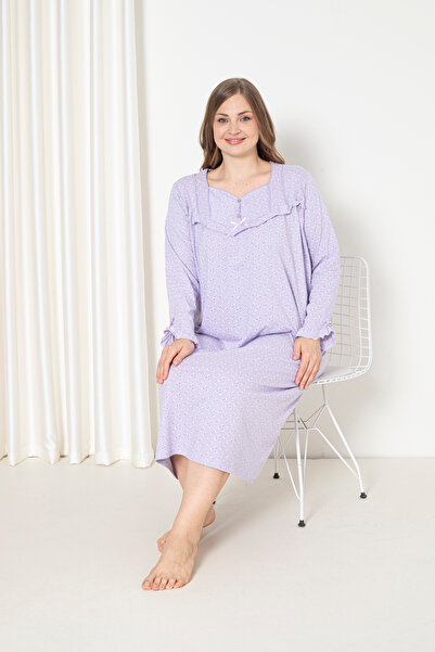 SEBOTEKS 100% Cotton Seasonal Long Sleeve Combed Plus Size Mother's Nightgown 180