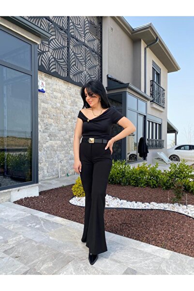 Millagros feel good with us Siyah Klasik Ispanyol Paça Pantolon