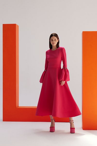 JAQAR Fuchsia Midi Crepe Evening Dress