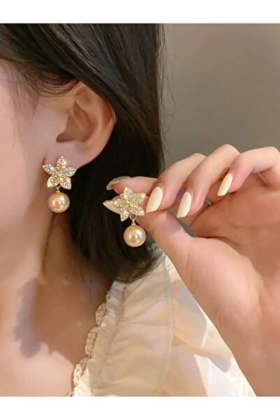 Shisa Jewel Çiçekler Rhinestones ve Mor Inci Küpe Kadınlar için Büyük Elmas Saplama Küpe (36)