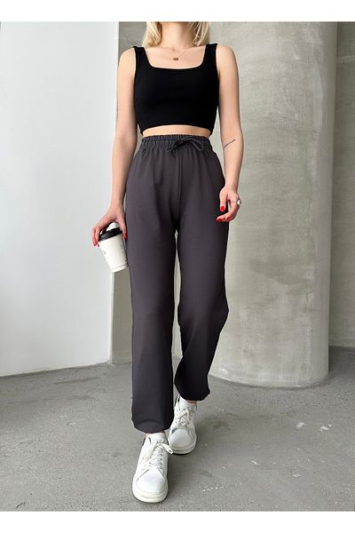 schlank Γυναικείο Anthracite Elastic Leg High Waist Jogger Sweatpants