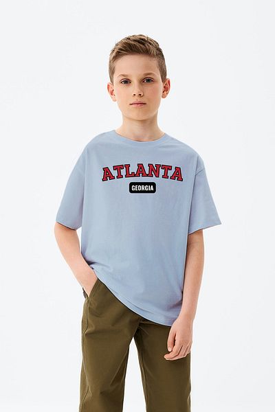 MYADA Tricou pentru băiat cu imprimeu colorat text Atlanta