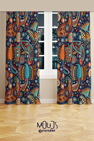 Moud's Anka Desenli Süet Oturma Odası Salon Fon Perde Dijital Baskılı Ekstraf...