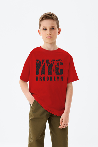 MYADA تي شيرت للأولاد مطبوع عليه خريطة بروكلين