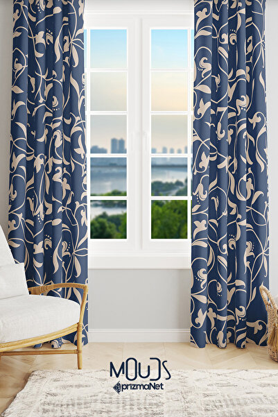Moud's Navy Vintage 2 Візерунковий замшевий вітальня салон фон штори друкован...