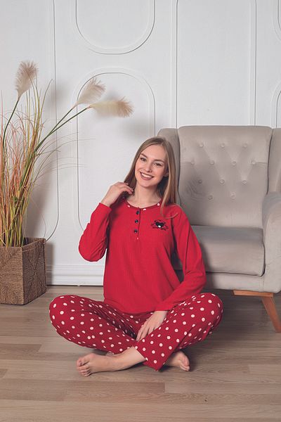 Moon Line Women's Polka Dot Buttoned Collar Long Sleeve Wrap Summer Fabric Pajamas Set