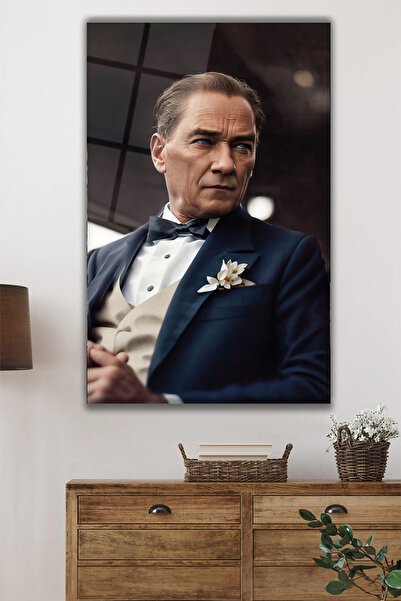 duvarsanatı Portret al lui Atatürk Tablou vertical din sticlă cu inteligență artificială Decor de perete pentru acasă, birou, școală, tablou mare pentru cadou