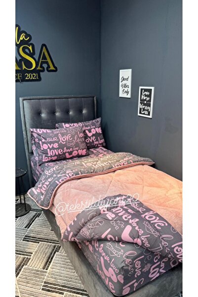 tekstildiyarı Welsoft Puffy Single Sleeping Set - Powder Love with Elastic Sh...