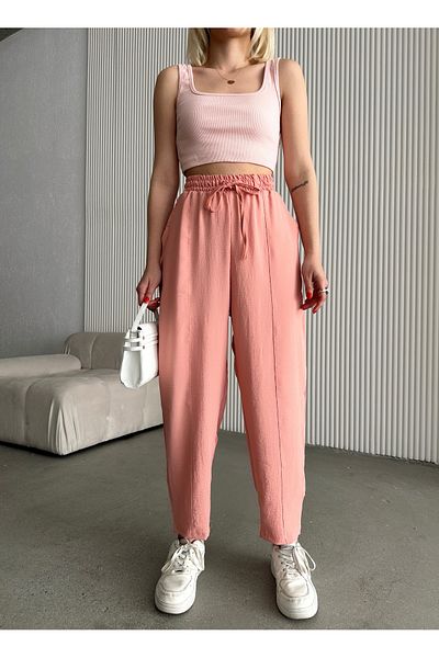 schlank Women's Pink Elastic Waist Pocket Ayrobin Baggy Trousers