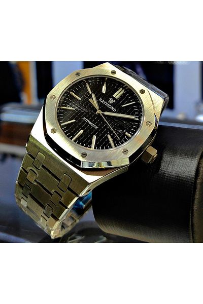 Raymond Silver Black Automatic Men's Wrist Watch