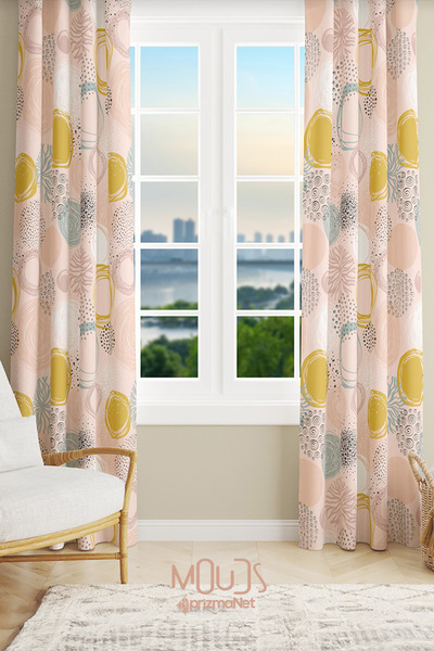 Moud's Xero Floral 1 Desenli Süet Oturma Odası Salon Fon Perde Baskılı Ekstra...