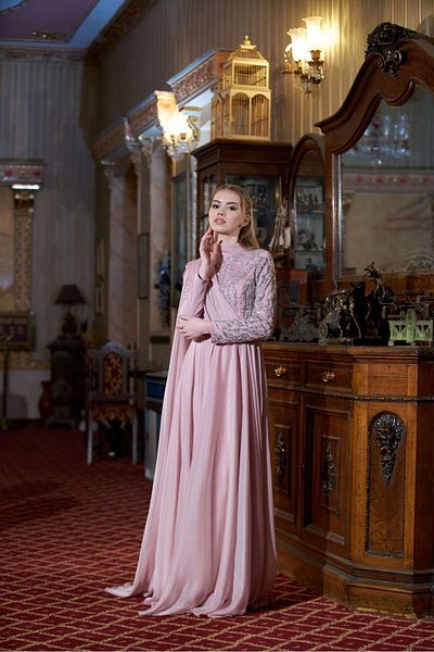 RUVİTA Collar Embroidered Belt Detailed Evening Dress 7019