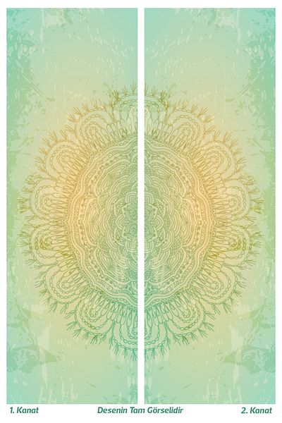 Moud's Green Mandala Patterned Suede Living Room Hall Background Curtain Printed Extrafor Drawstring 2 Sash PRD-1103